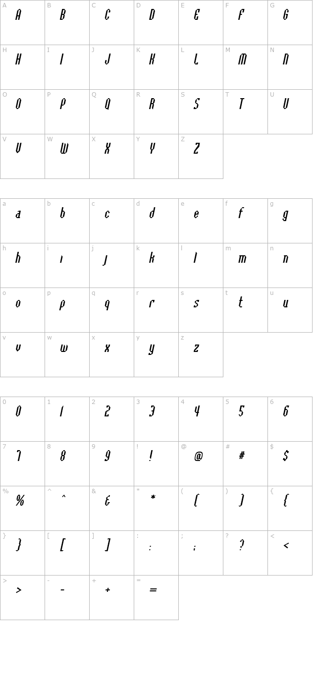 BaccusBevel Italic character map