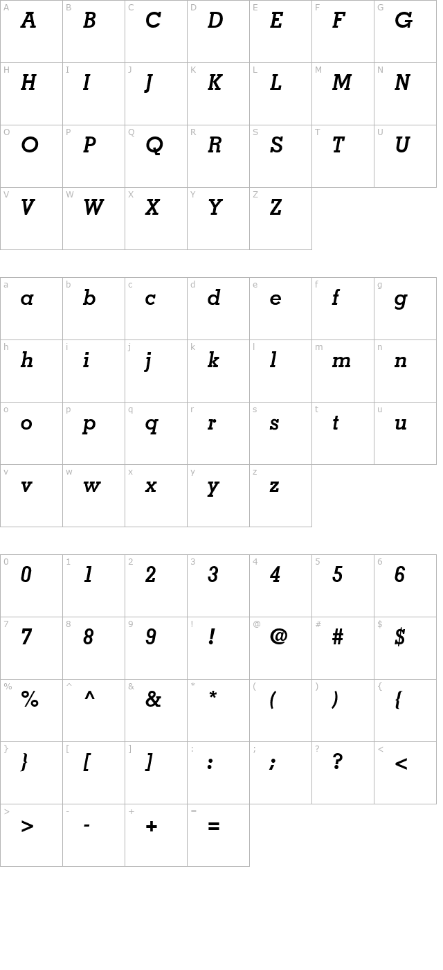 Jaak SSi Bold Italic character map