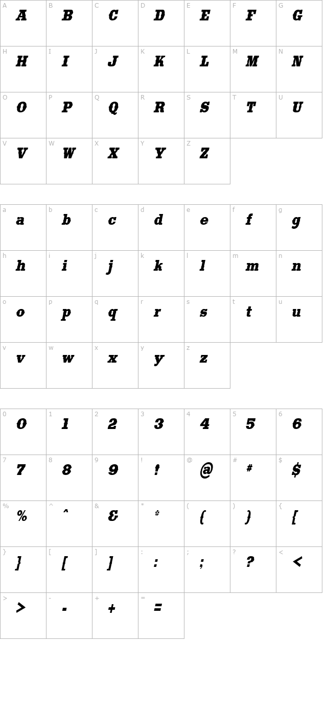 SaddlebagCondensed Italic character map