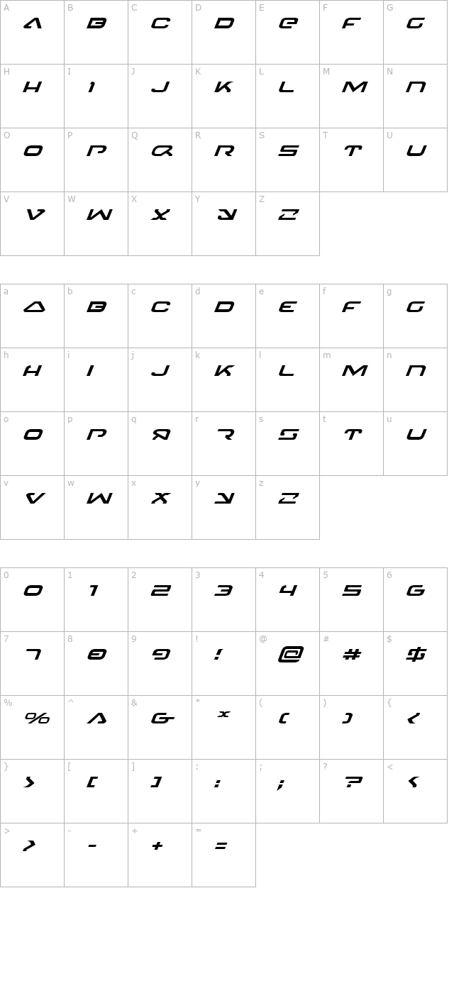 4114 Blaster Expanded Italic character map