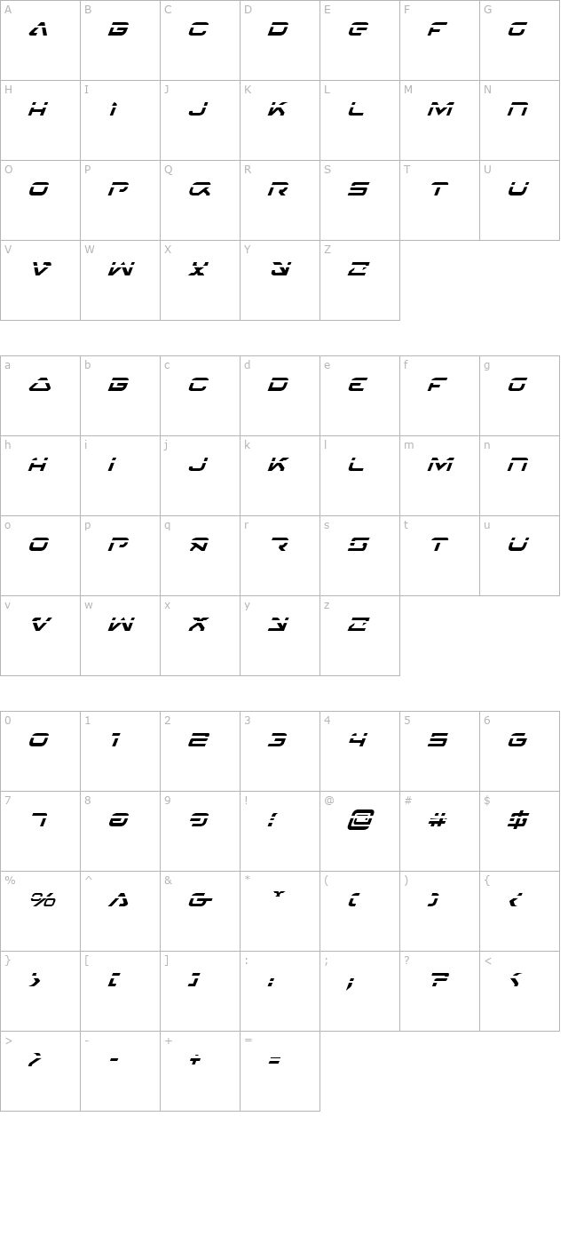 4114-blaster-laser-italic character map