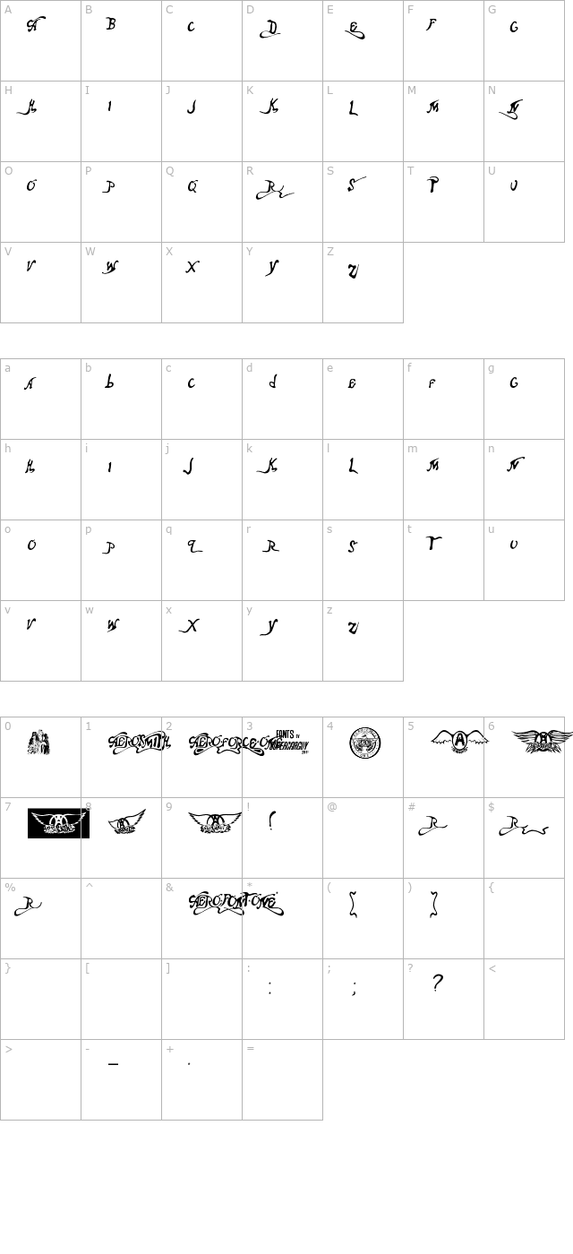 Aero Font One character map