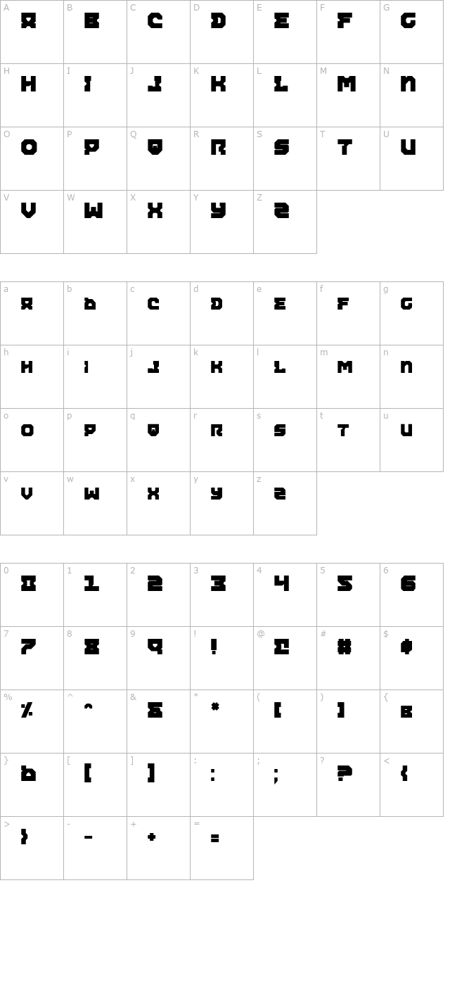 Airacobra Bold character map