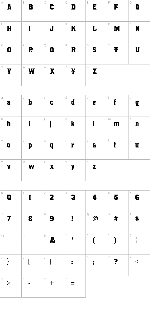 Alcazar-Regular OTF character map