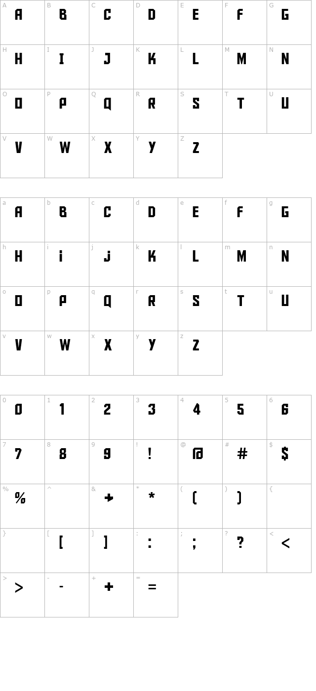 Aldo the Apache character map