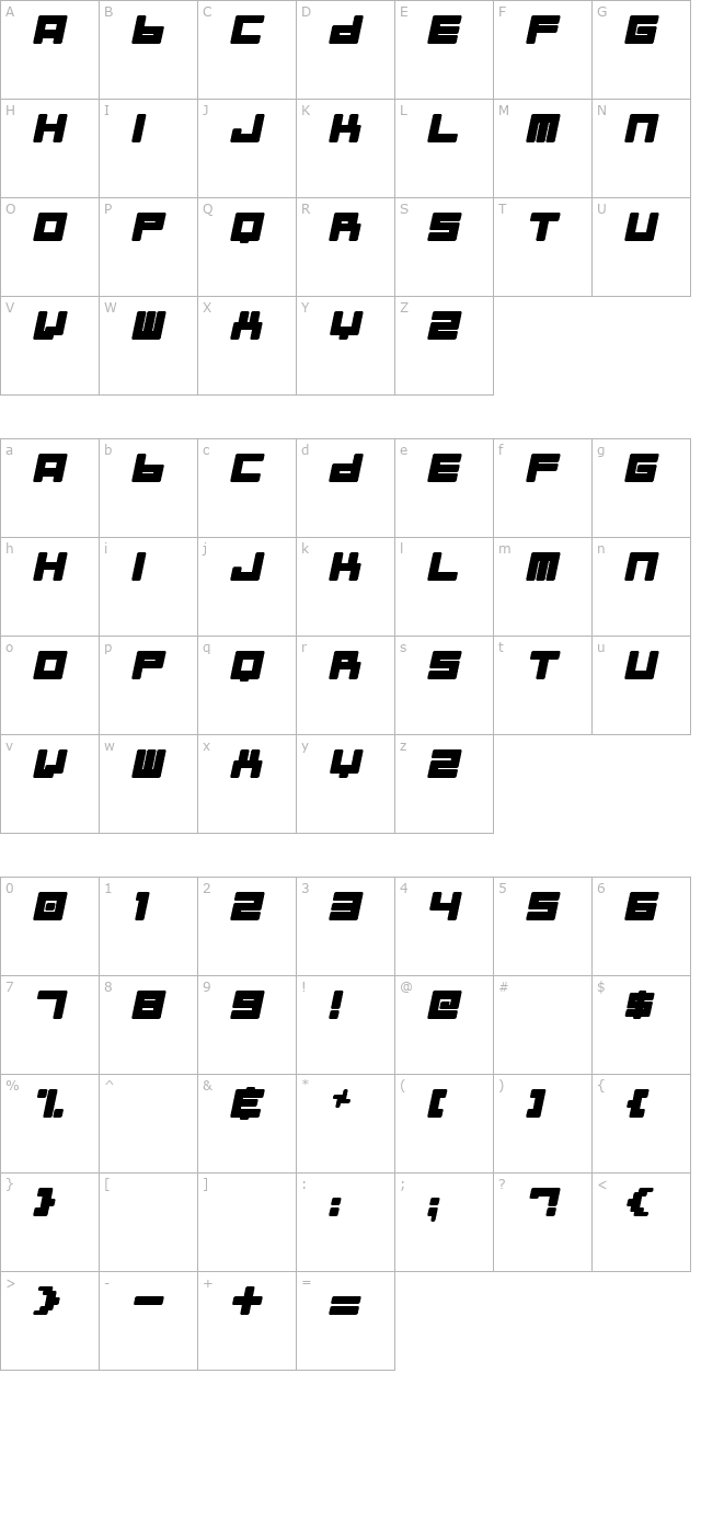 Almanaque Italic character map