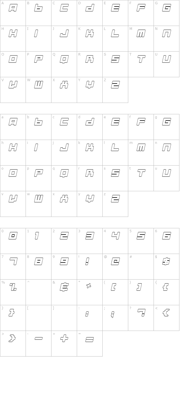 Almanaque Outline Italic character map