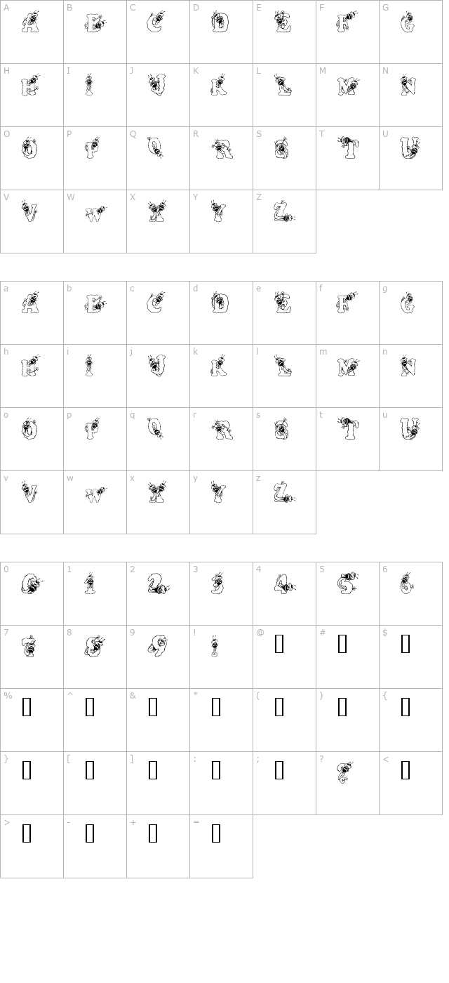 Alpha Bizzy Bee character map