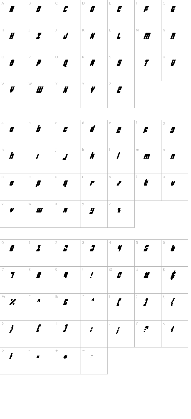 alpha-taurus-condensed-italic character map