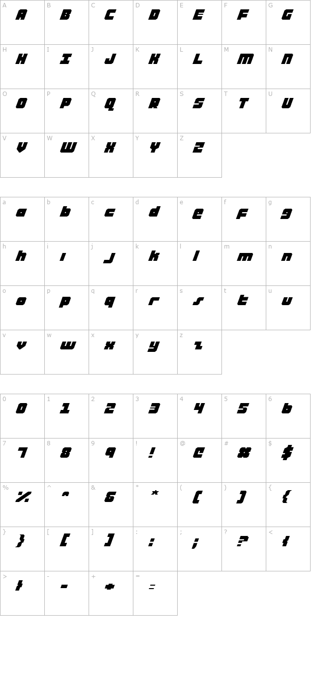 alpha-taurus-expanded-italic character map