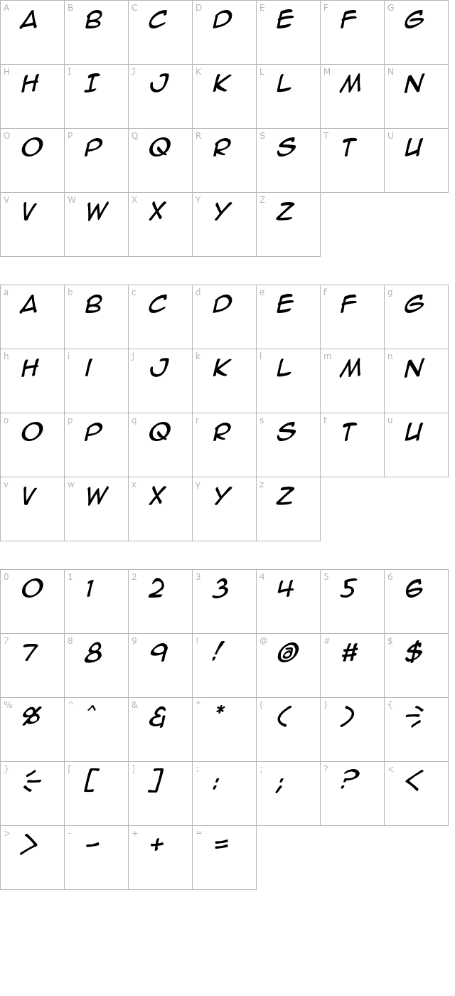 Anime Ace 2.0 BB Italic OTF character map