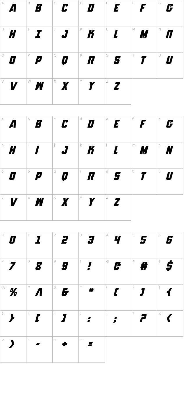 antilles-expanded-italic character map