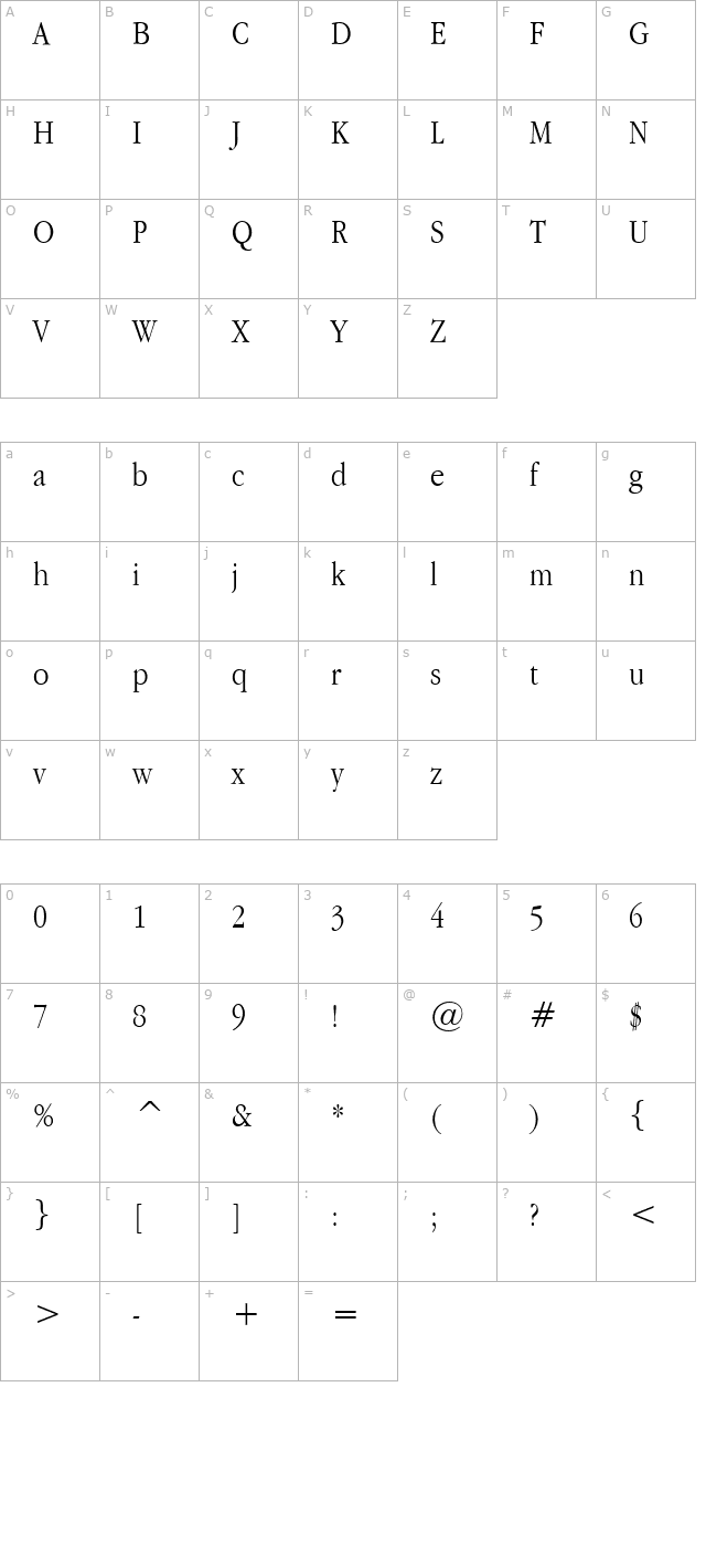 applegaramond-light character map