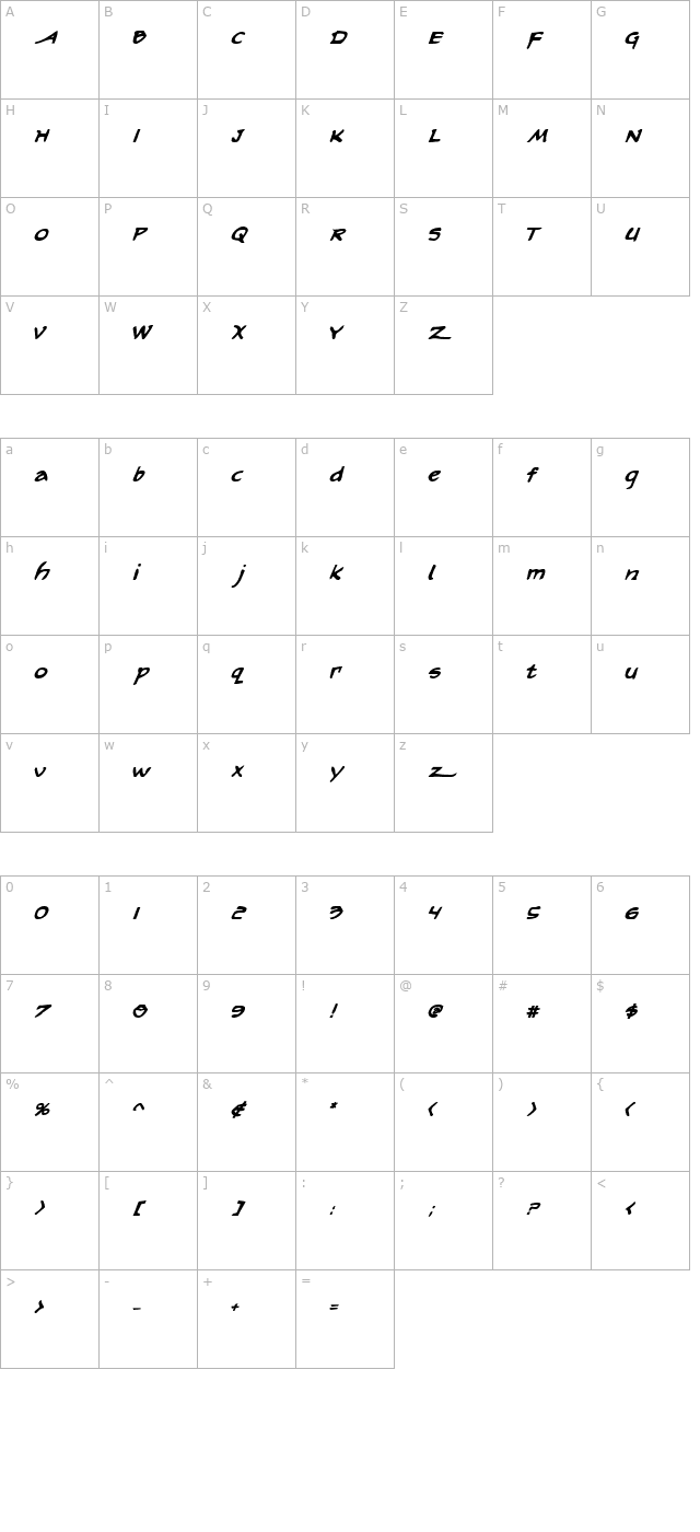 arilon-bold-italic character map