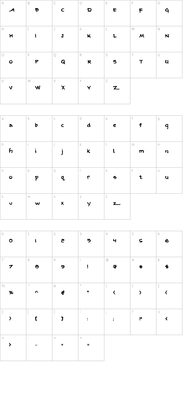 arilon-bold character map