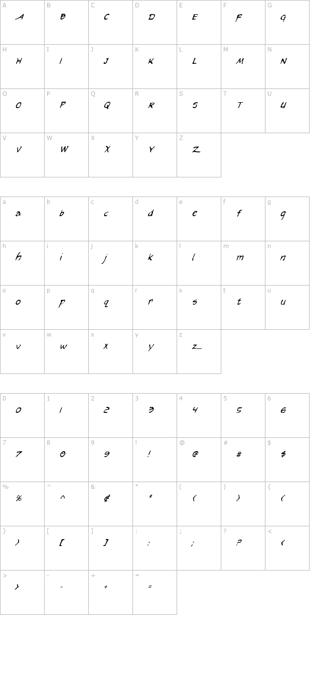 Arilon Condensed Italic character map