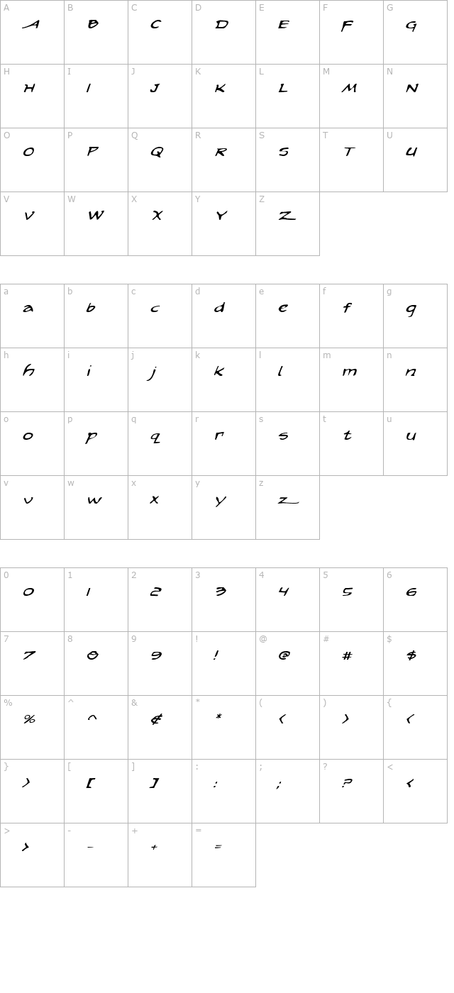 arilon-expanded-italic character map