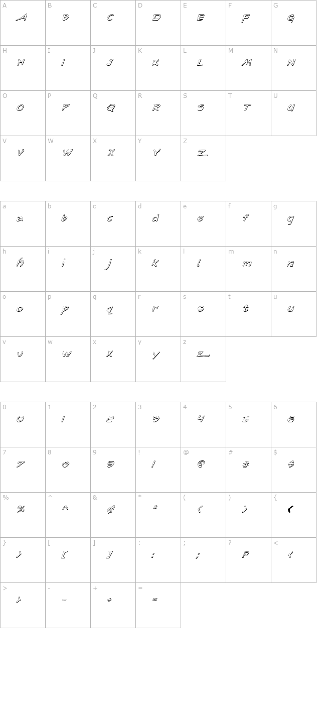 arilon-shadow-italic character map