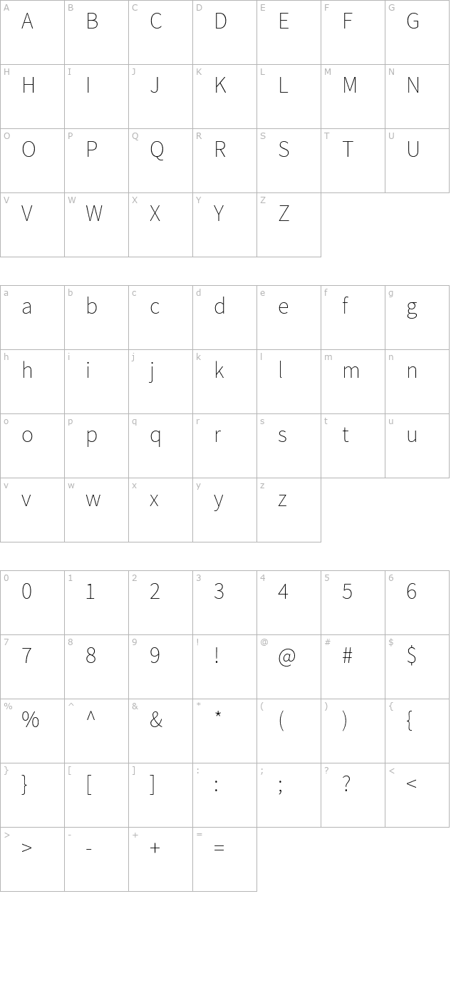 assistant-extralight character map