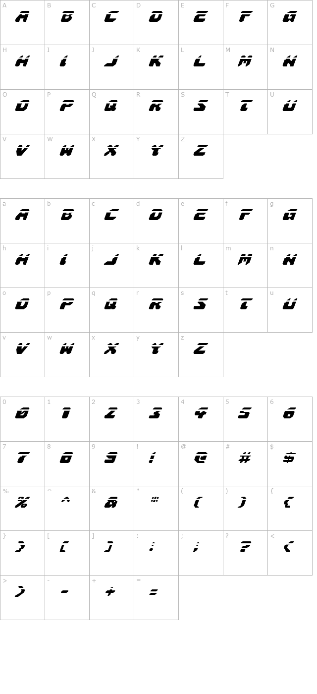 Astropolis Laser Italic character map