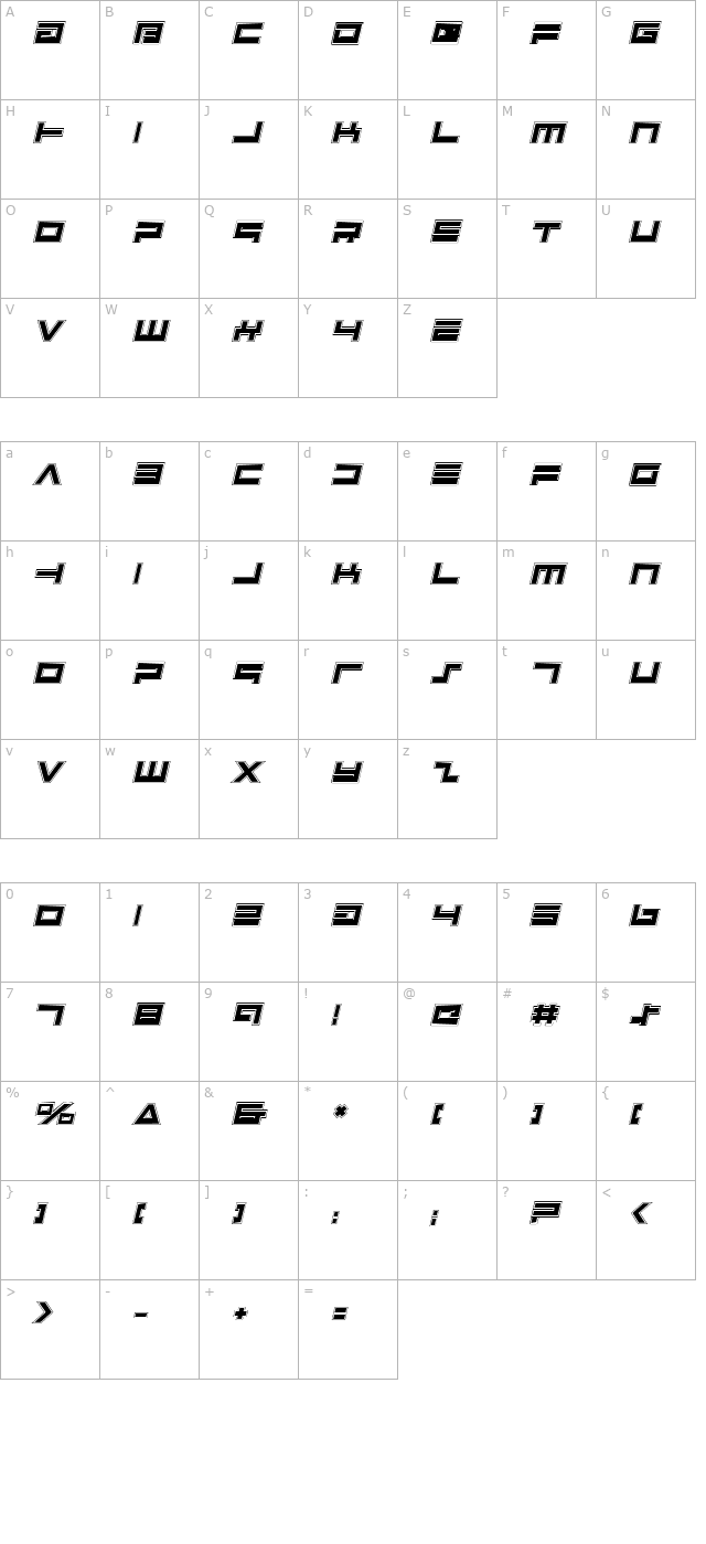 avenger-college-italic character map