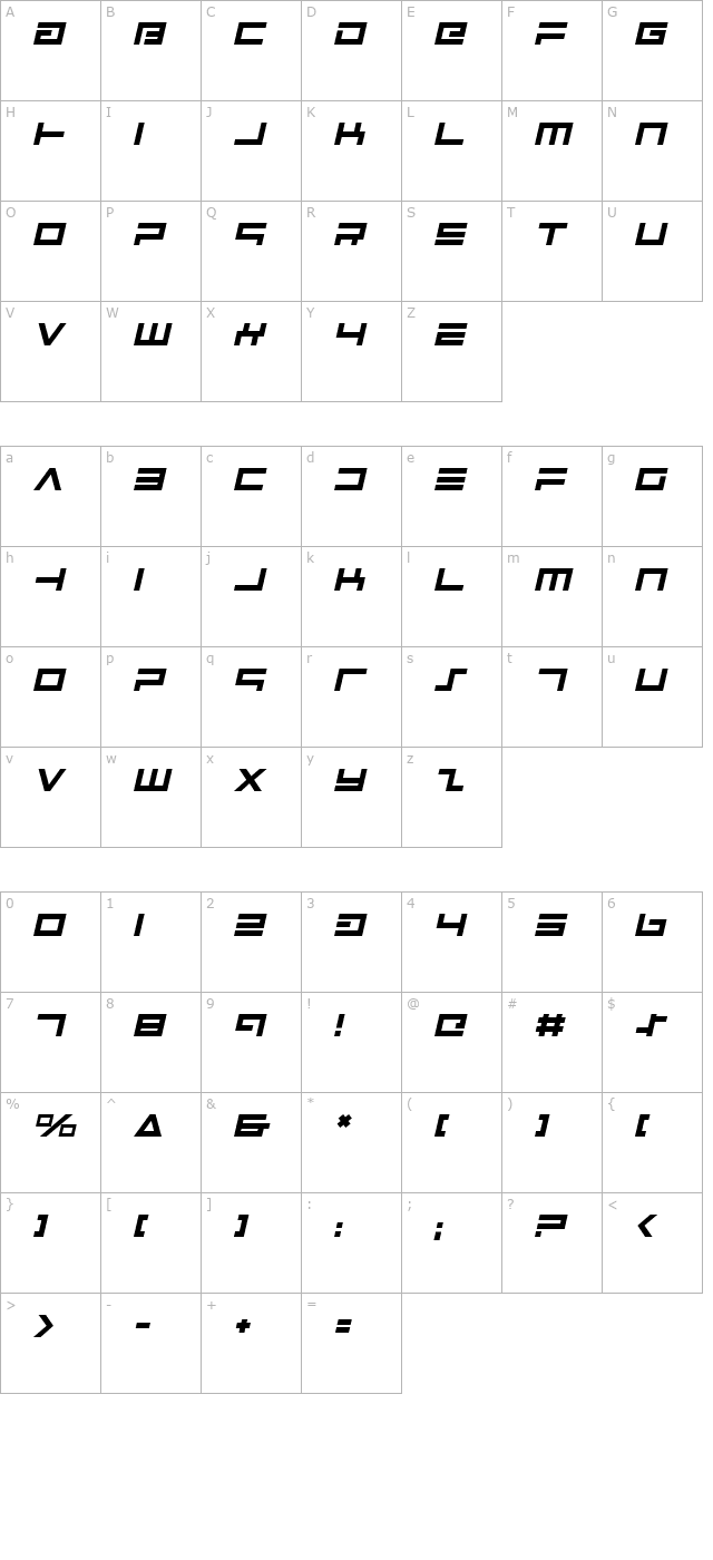 avenger-italic character map