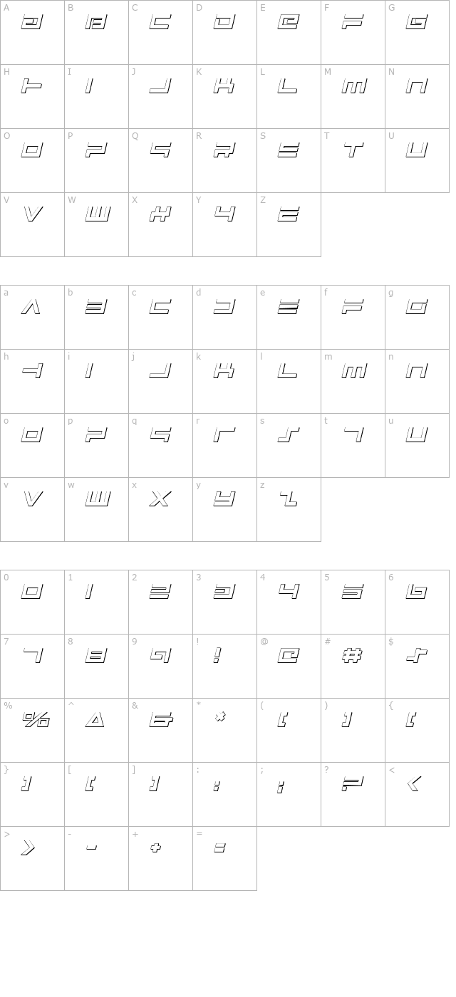 Avenger Shadow Italic character map