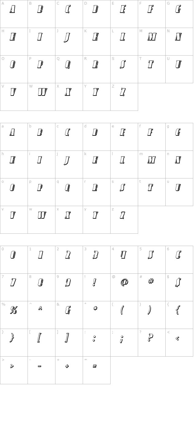 Avondale SC Shaded Italic character map