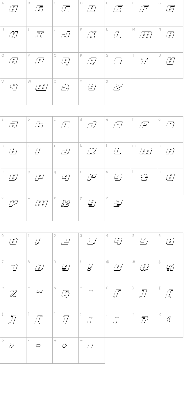 Bad Robot 3D Italic character map