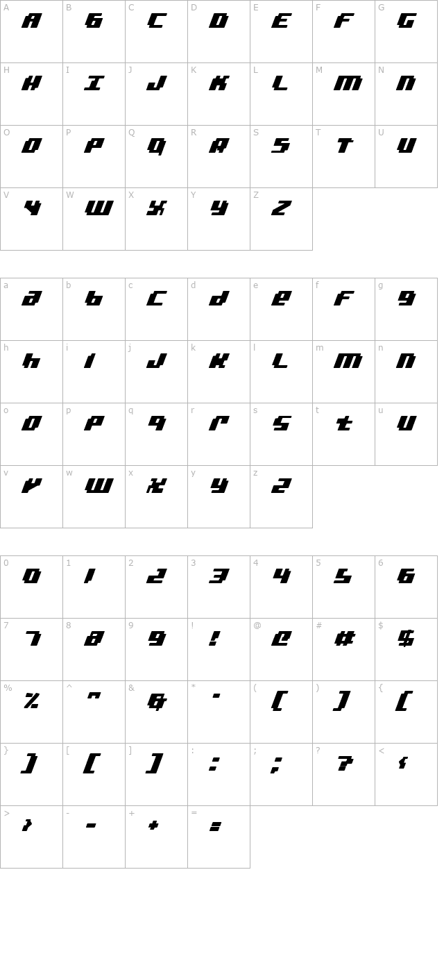 Bad Robot Italic character map