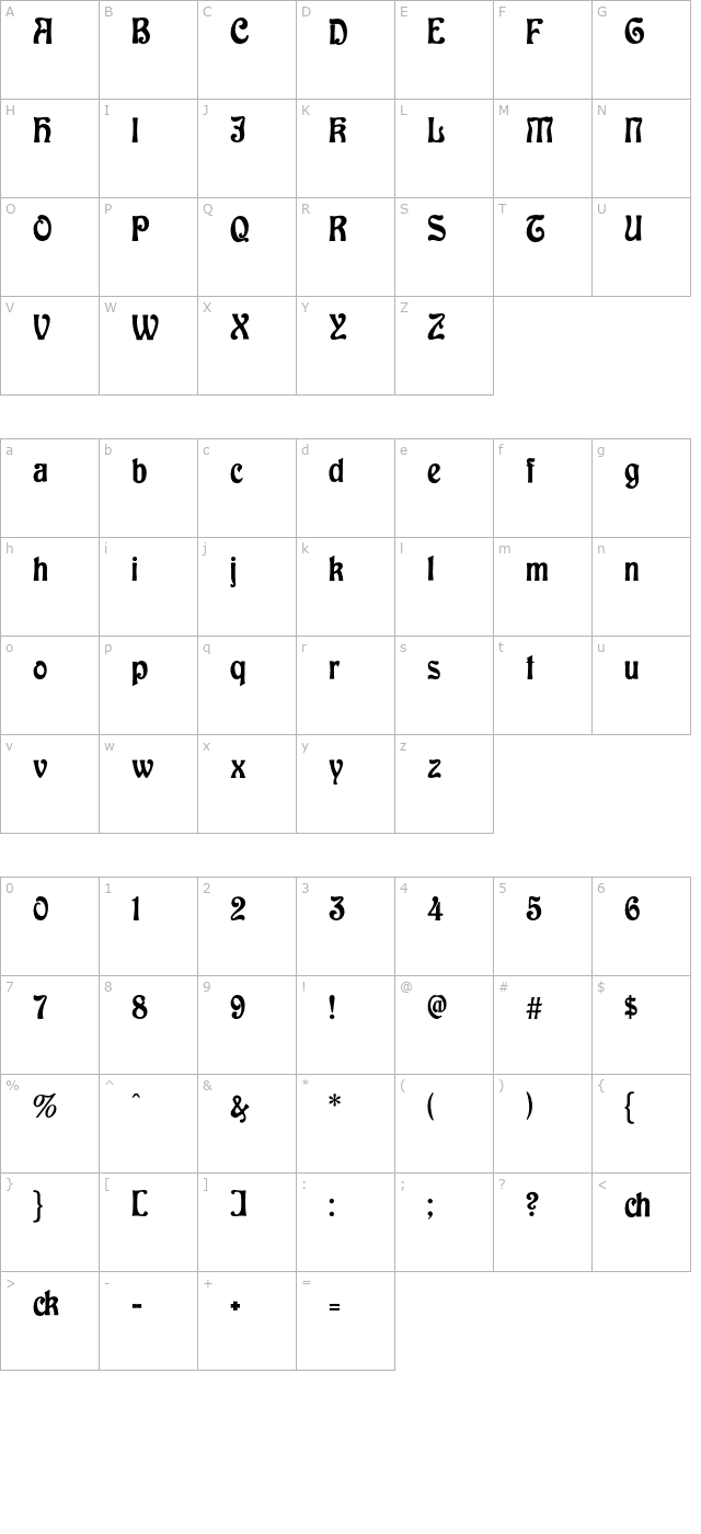 Baldur OTF character map