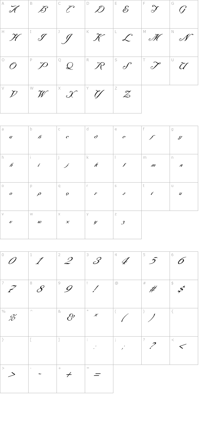 baraquiel-otf character map