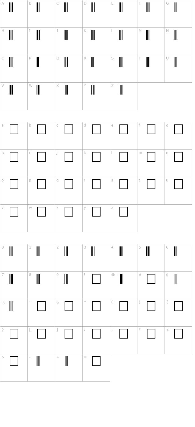 Barcoder Normal character map