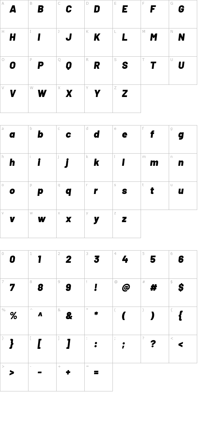 Barlow Black Italic character map