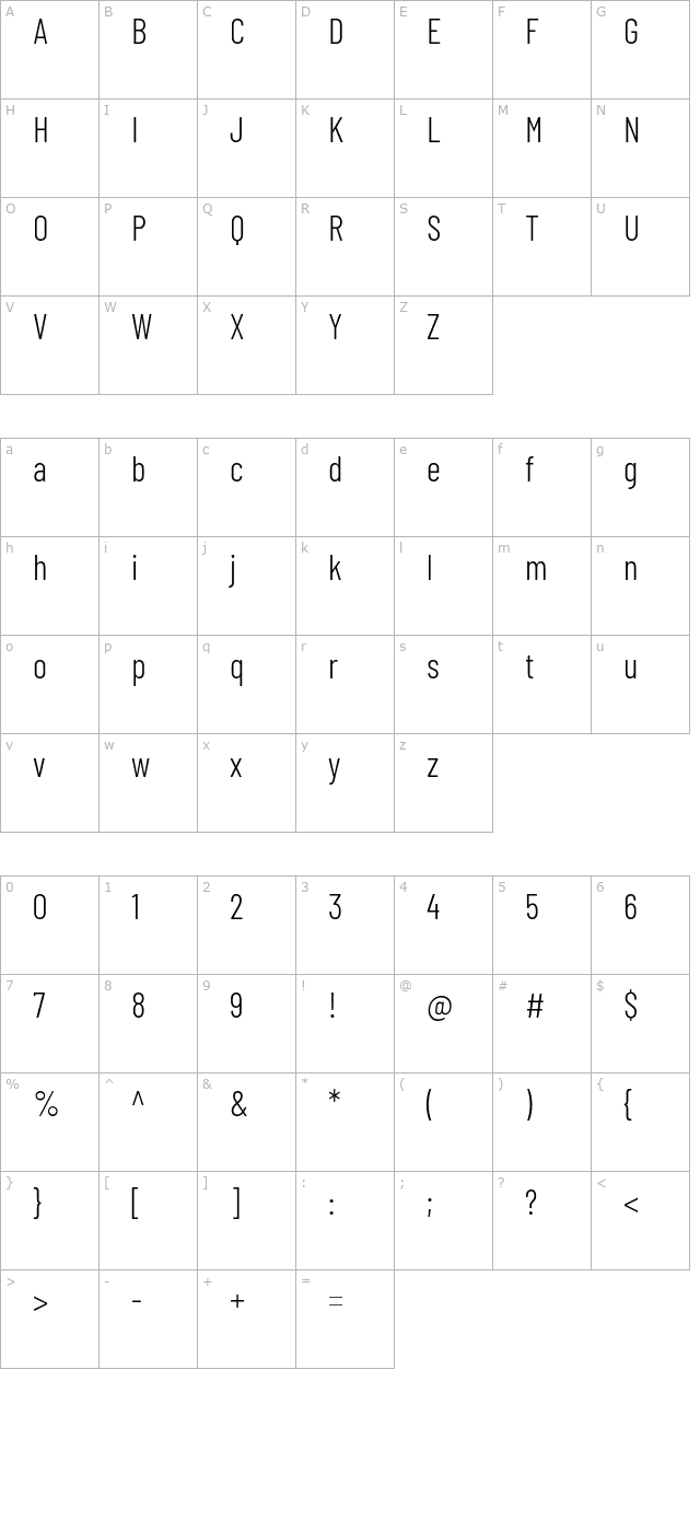 Barlow Condensed Light character map