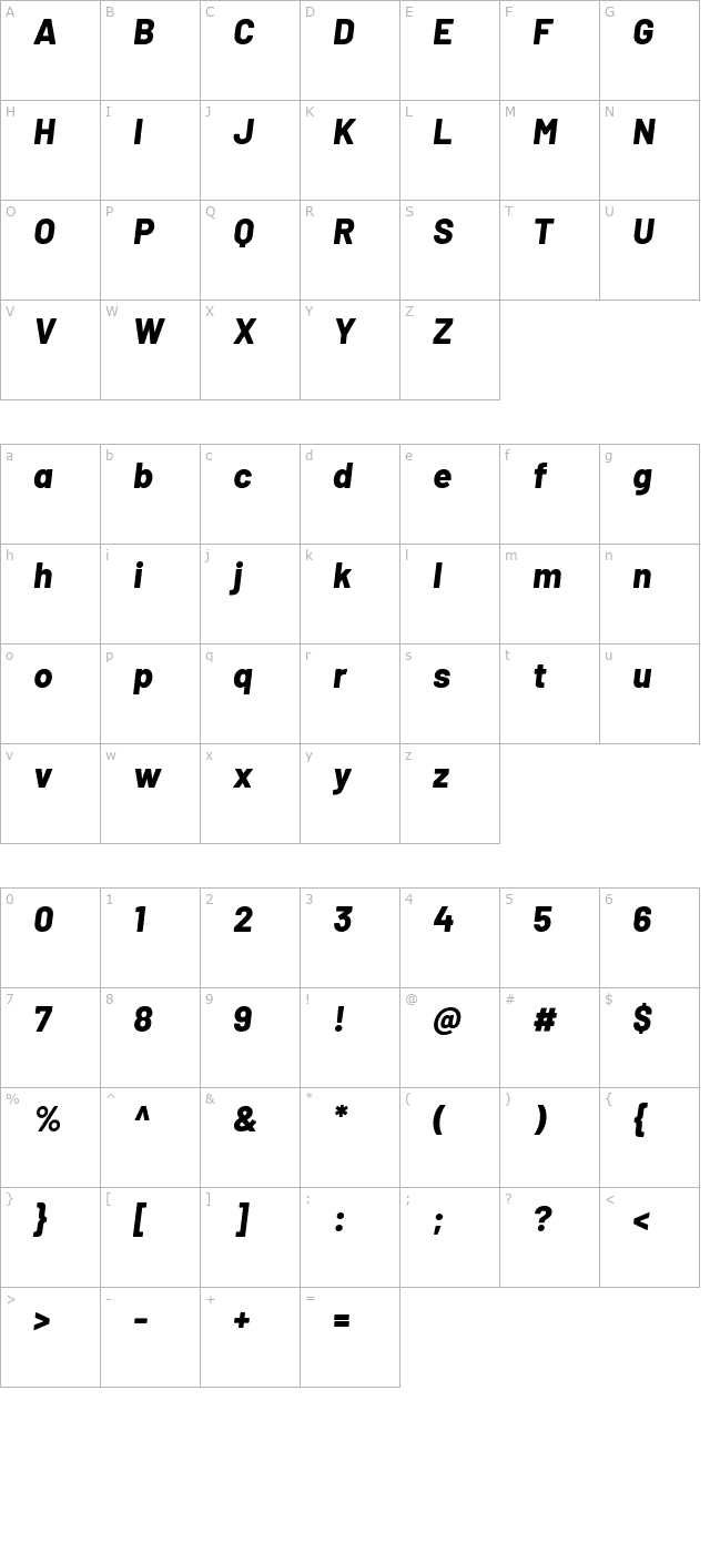 Barlow ExtraBold Italic character map