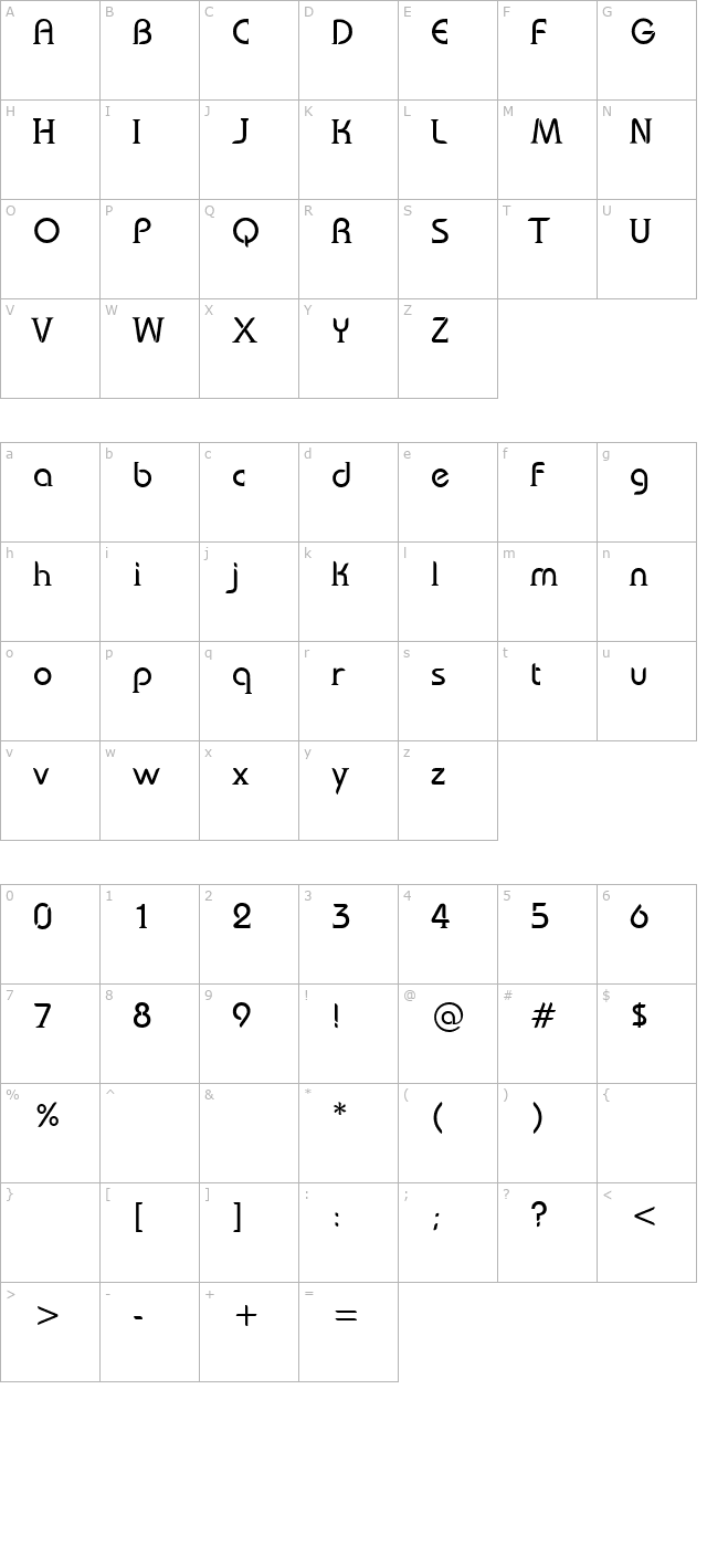 Bauserif character map