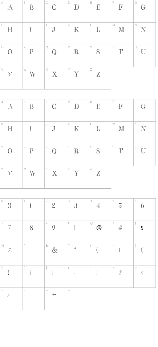 BB Petie Boy Medium character map