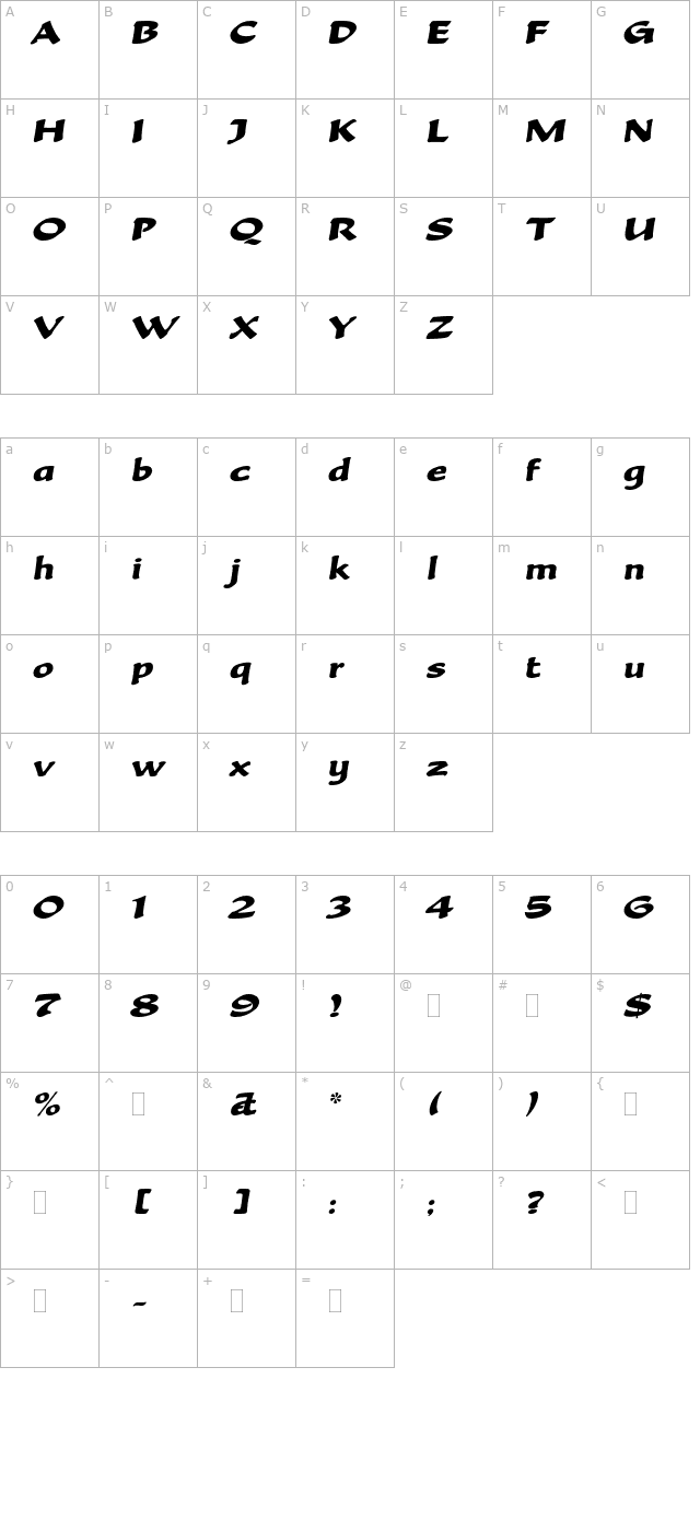 BeckaScriptPlain OTF character map