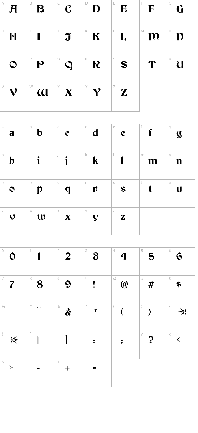 Becker-Bold OTF character map