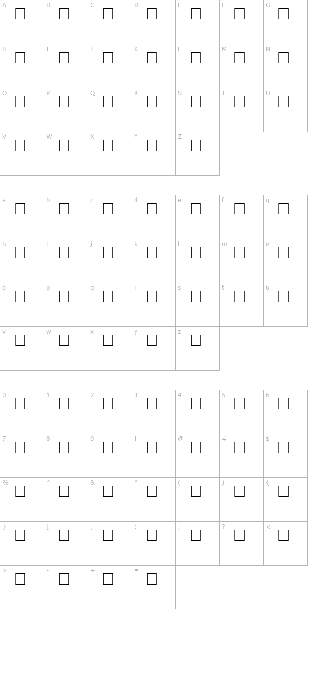 bedford-regular character map