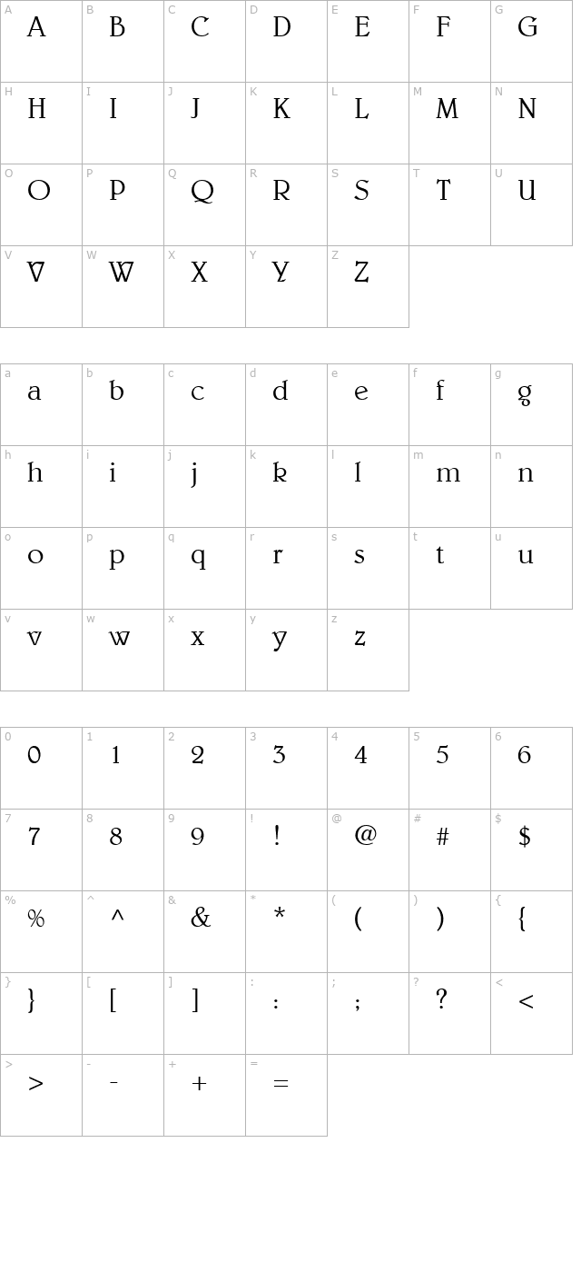 belwe-light character map