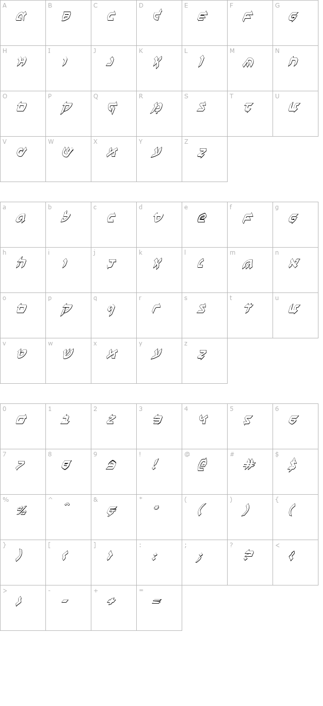 Ben-Zion 3D Italic character map