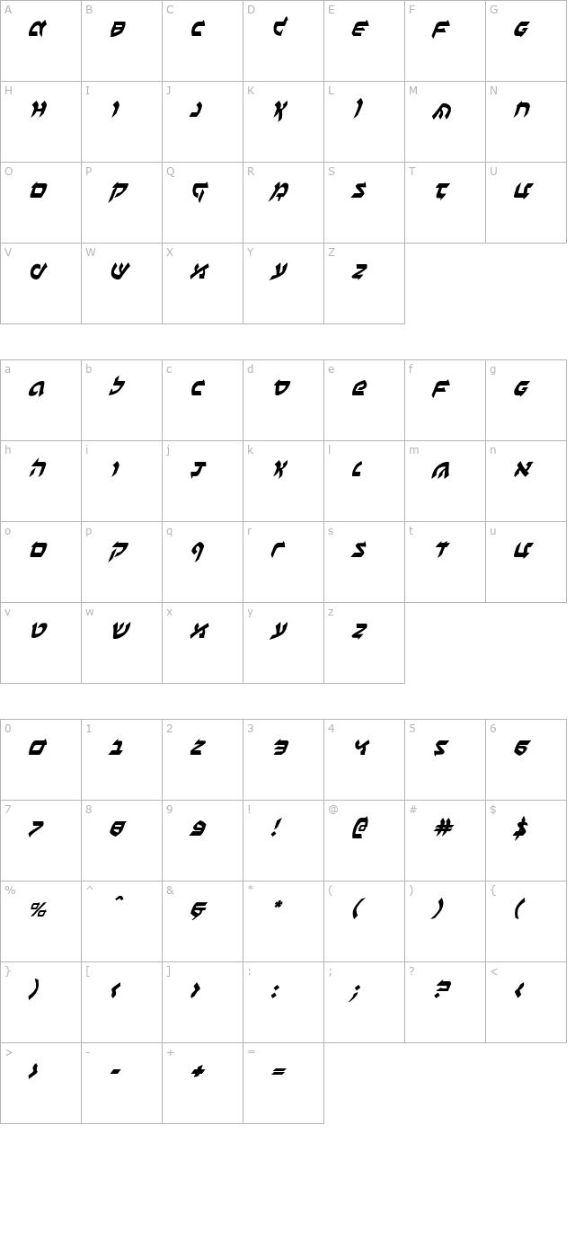 ben-zion-italic character map