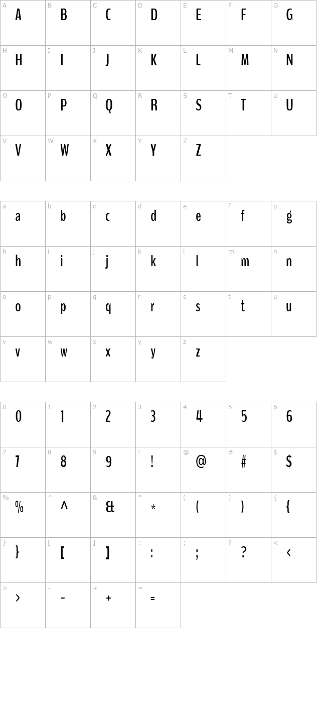 benchnine-bold character map