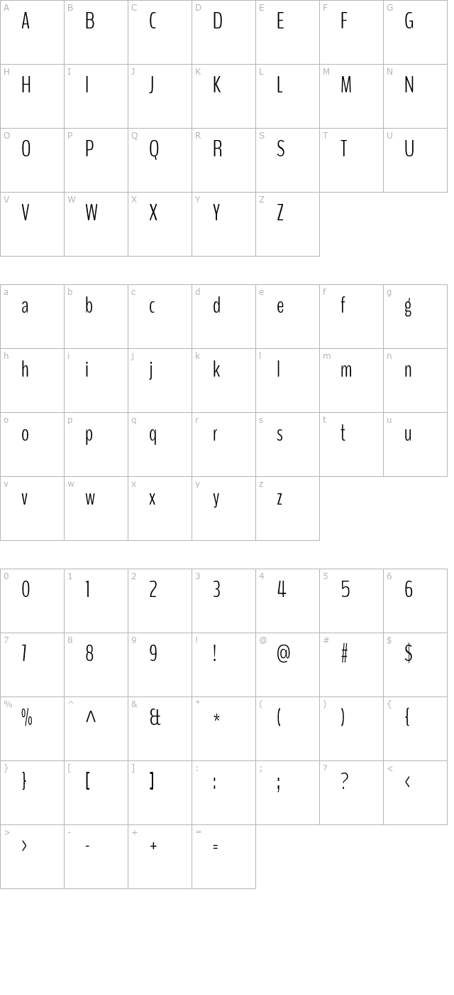 benchnine-light character map