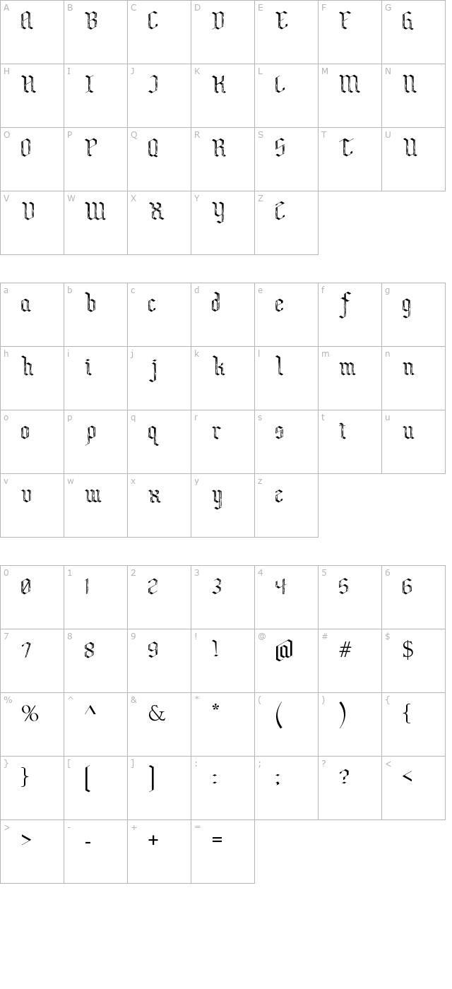 Bensch Gothic Flames character map