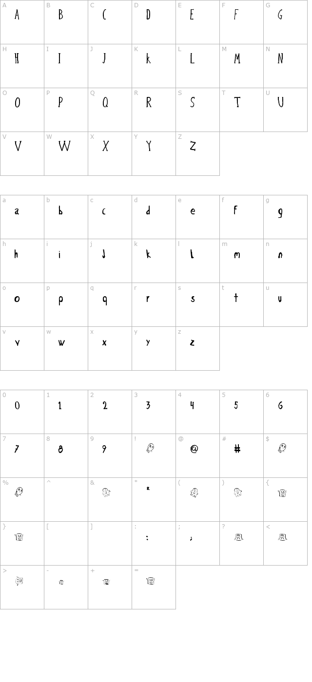 Bicho Plumon character map