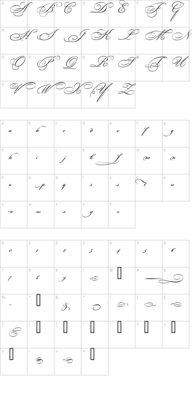 bickhamscriptfancy2 character map