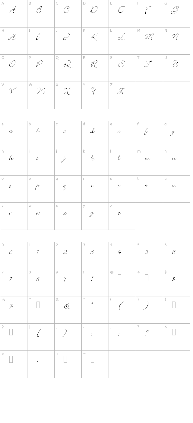 BickleyScriptPlain OTF character map